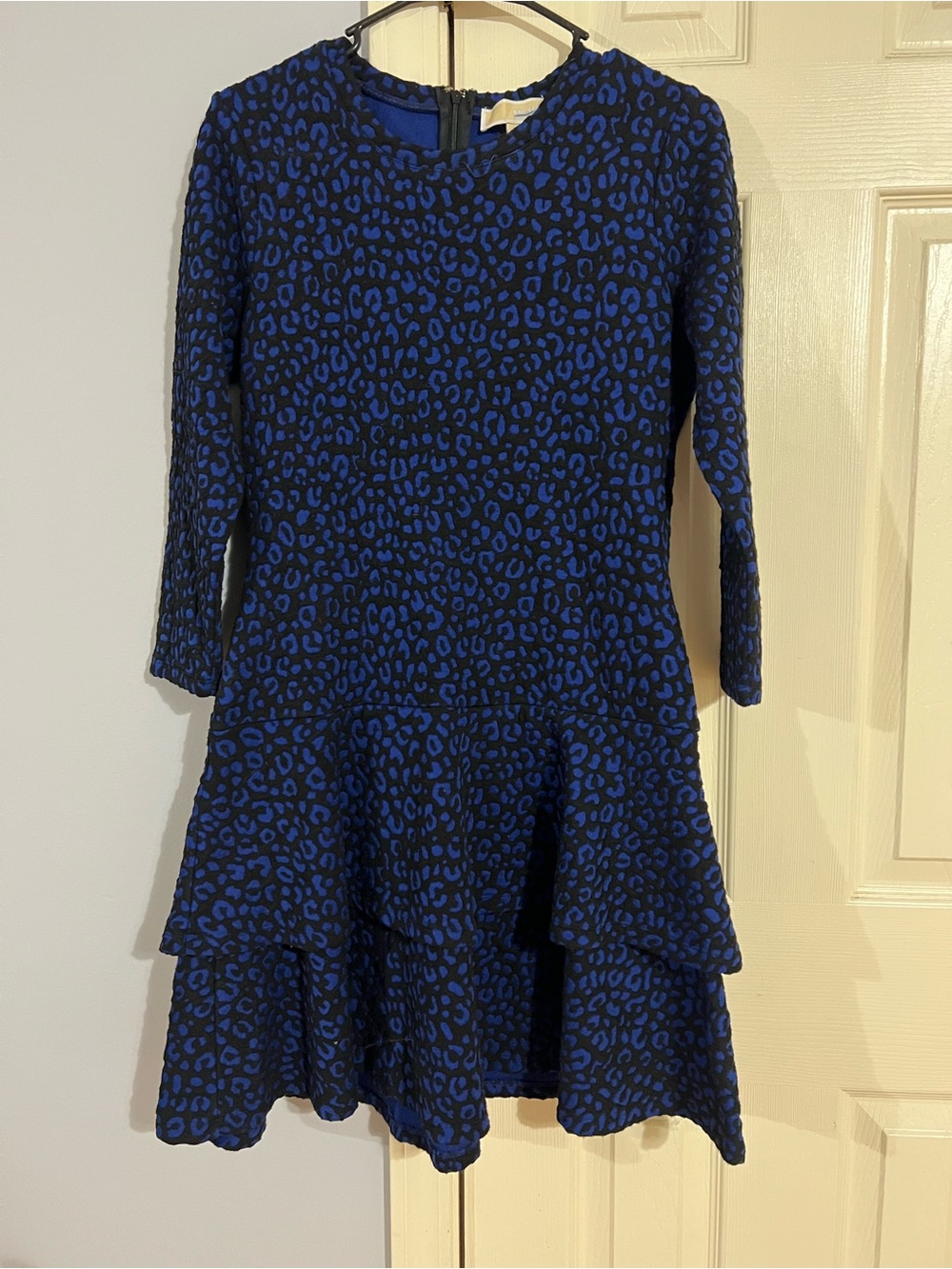 Michael Kors Women's Blue and Black Tiered Leopard Print Dress